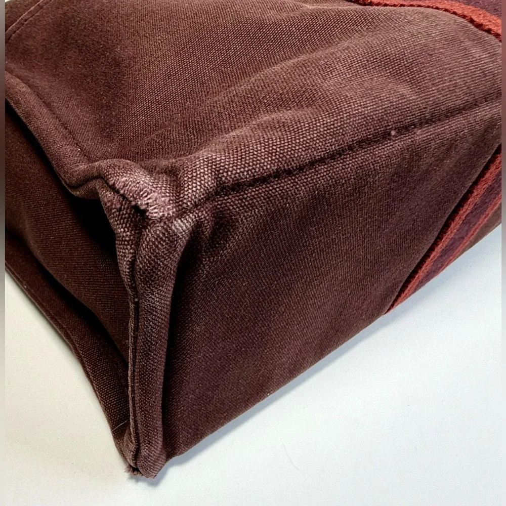 Hermes Brown Canvas Tote with Red and Burgundy Straps